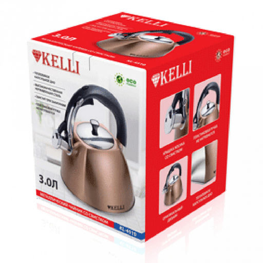 Чайник из нержавеющей стали "Kelli" 3л, со свистком, капсульное дно, пластиковая ручка (Китай)