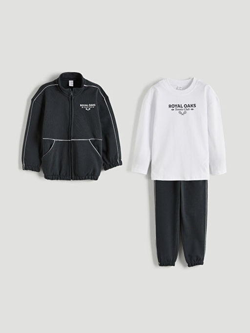 Bask?l? Erkek ?ocuk Tak?m 3l?