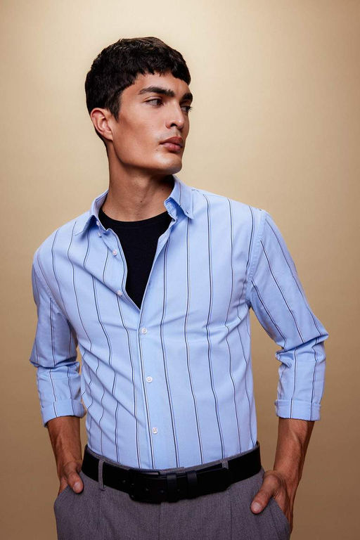 Полосатая тканая рубашка с длинным рукавом Modern Fit - Defacto фото 8