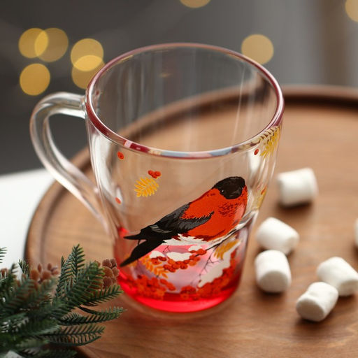 Кружка стеклянная новогодняя Дорого внимание «Снегирь», 300 мл