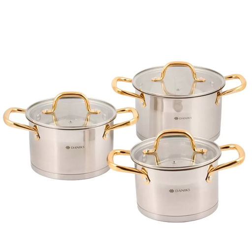 Набор посуды нерж, 6 пр, кастрюли 1.9,2.9,3.9 л, индукц, Daniks, Лайнс, SD-072-6 (505760)