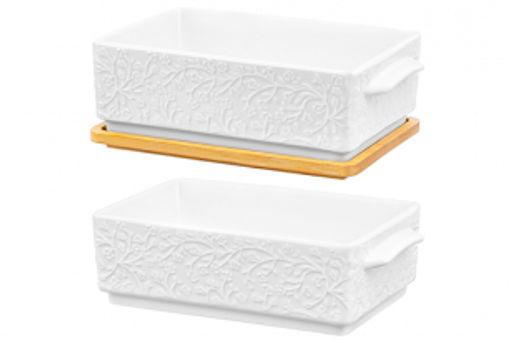 Набор 2 блюд д/холодца 800 мл 20,5*12*12 см Веточки-цветочки + бамбуковая крышка - Elan gallery фото 3