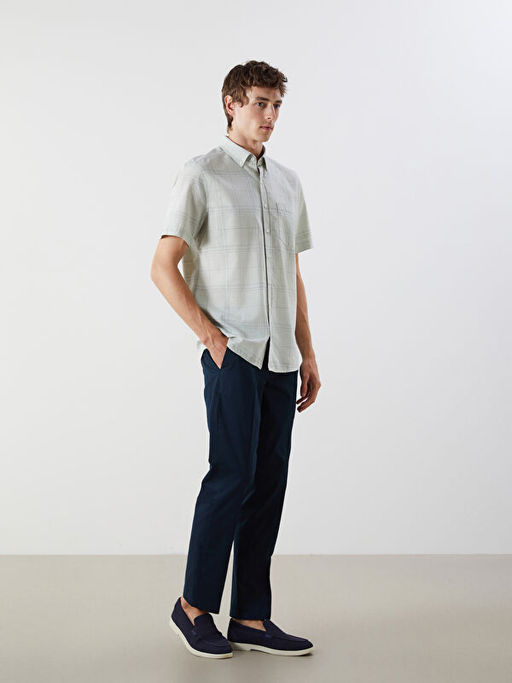 Regular Fit K?sa Kollu Ekose Poplin Erkek G?mlek