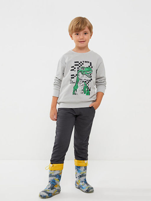 Bisiklet Yaka Bask?l? Uzun Kollu Erkek ?ocuk Sweatshirt ve E?ofman Alt? - Waikiki фото 2