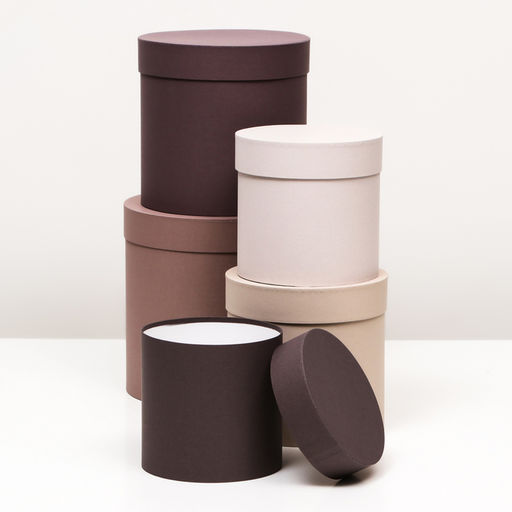 Набор шляпных подарочных коробок 5 в 1, песочный, 23×23-15×15 см