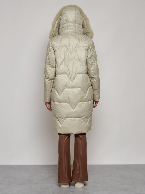 Пальто утепленное с капюшоном зимнее женское светло-зеленого 13305ZS - Visdeer фото 16