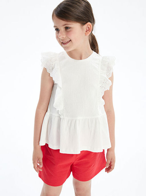 Bisiklet Yaka Pileli K?z ?ocuk Ti??rt