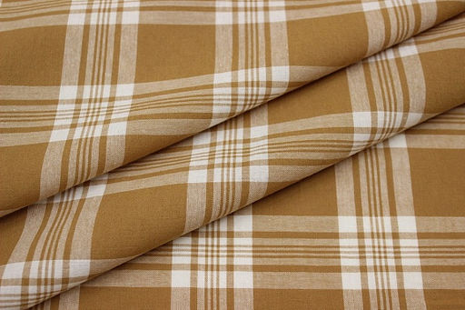 Вареный (стираный) хлопок Клетка цв.песочно-горчичный, ш.2.52м, хлопок-100%, 125гр/м.кв - Купава фото 3