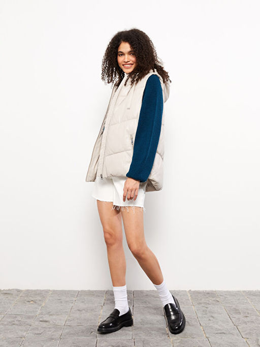 Kad?n Kap??onlu D?z ?i?me Yelek