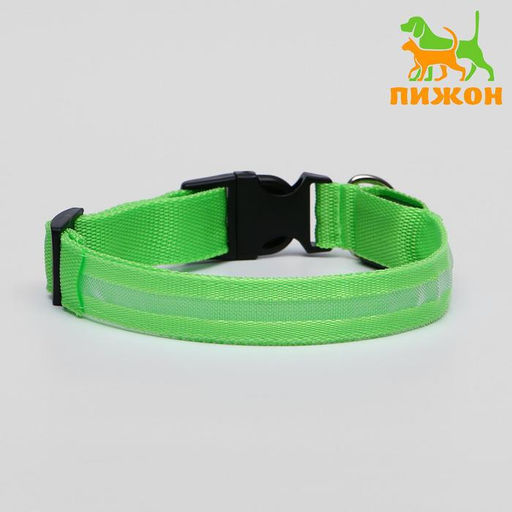 Ошейник с подсветкой размер L, ОШ 45-52 х 2,5 см, 3 режима свечения зелёный