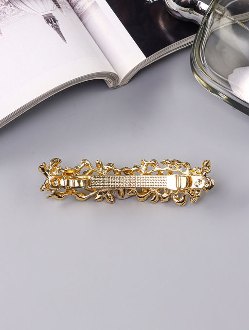 Цена за 2 шт. Заколка - автомат для волос «Престиж», листики, 8.5 см, золото