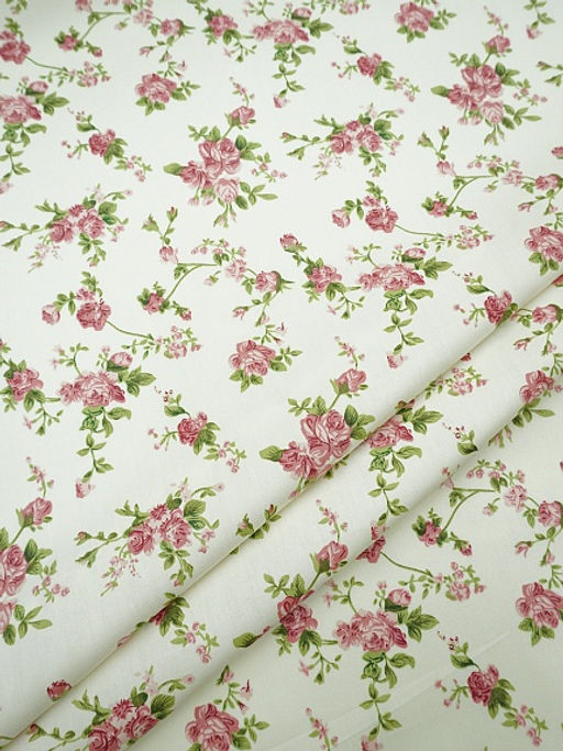 Сатин Кружевные розочки цв.шампань, ш.1.6м, хлопок-100%, 110гр/м.кв - Купава фото 2