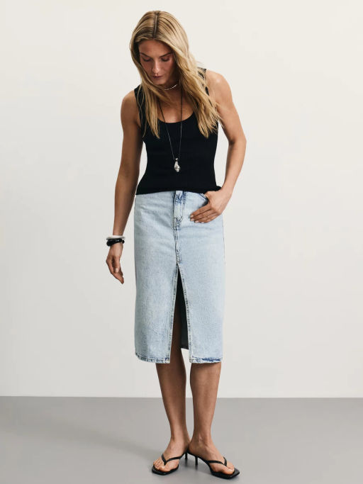 Джинсовая юбка миди с разрезом спереди / Zarina  фото 2