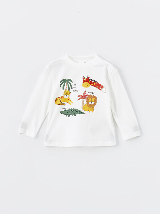 Bisiklet Yaka Uzun Kollu Bask?l? Erkek Bebek Ti??rt 2li - Waikiki фото 2