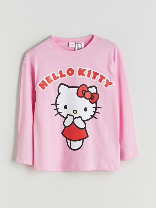 Bisiklet Yaka Hello Kitty Bask?l? K?z ?ocuk Pijama Tak?m?