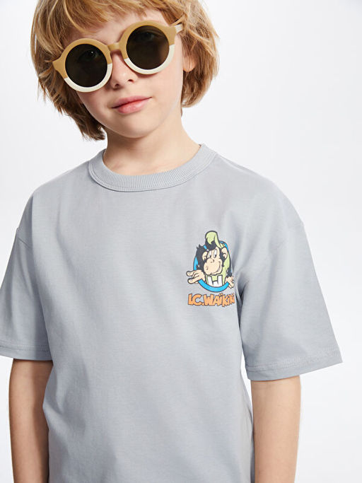 Bisiklet Yaka Nostaljik Maymun Bask?l? Erkek ?ocuk Ti??rt