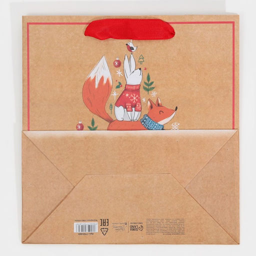 Цена за 2 шт. Пакет подарочный новогодний крафтовый квадратный «Друзья», 22×22×11 см