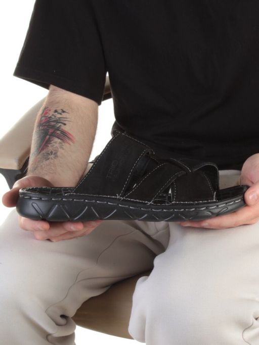 04-P2327-66 BLACK Тапочки мужские (натуральная кожа (нубук)) - Фабричный китай фото 2