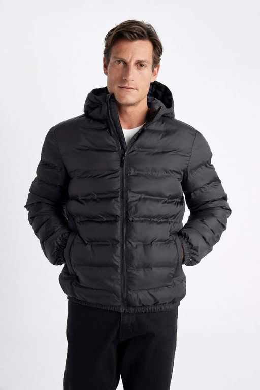 Облегающее водоотталкивающее пальто с капюшоном - Defacto фото 3