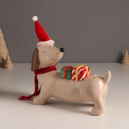 Копилка для денег Собака такса новогодняя, керамика, 19?20?8 см