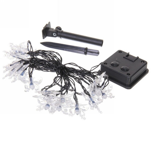 Гирлянда для улицы "Бабочка" 3 м 20 ламп LED чёрный провод, 2 реж.,IP-55, Теплый белый (солнечная батарея)