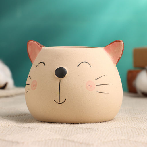 Фигурное кашпо для цветов «Добрый котик», 9×9×7 см, керамика, бежевое