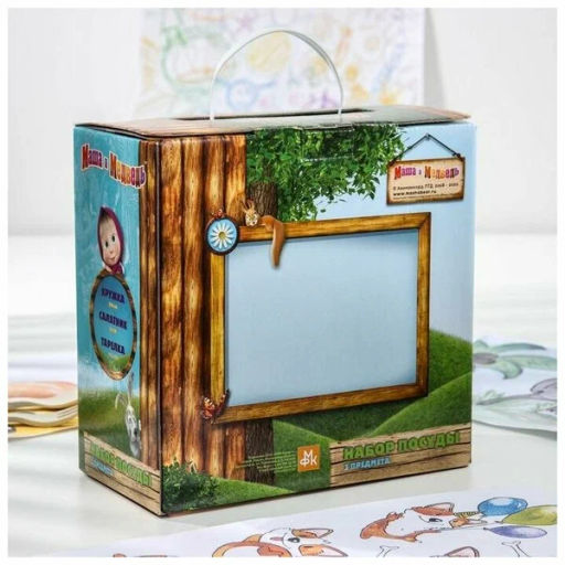 Набор Маша и Медведь. Добрый день 3 пр.: круж 250 мл, сал. 13 см, тар. 19,5 см в под.уп. ММН3-1 /МФК/  фото 13