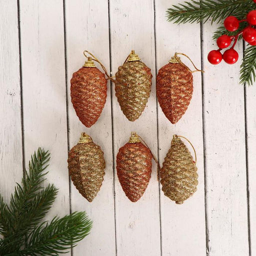 Цена за 2 шт. Ёлочные игрушки 6 шт. Шишка с переливами 3.55.5 см, золото