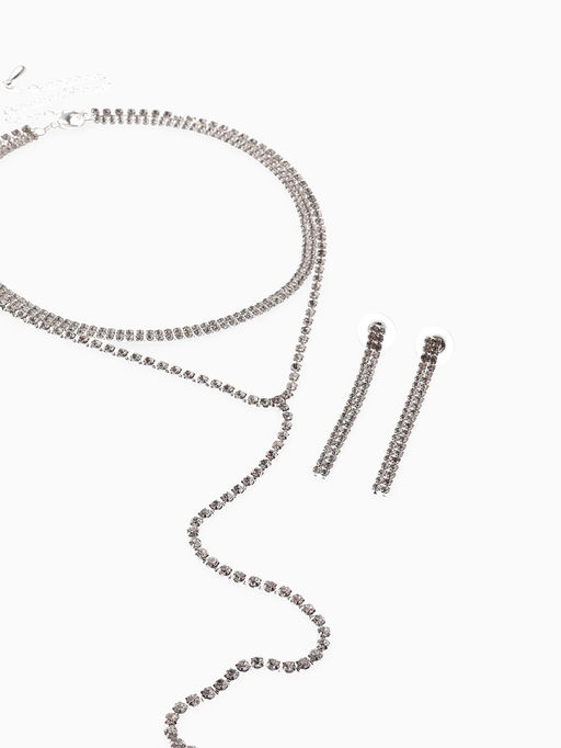 Набор 2 предмета: колье-чокер, серьги Блеск, белый в серебре