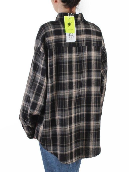 C201 BLACK/BEIGE Рубашка женская оверсайз (95% хлопок, 5% спандекс)