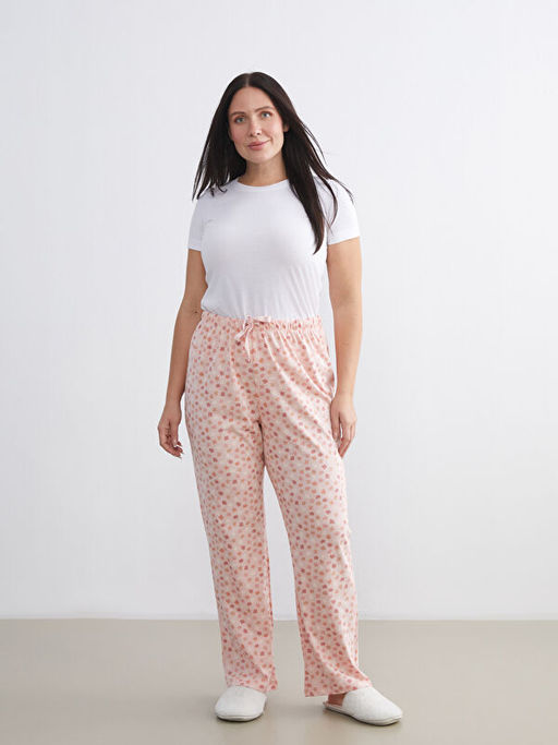 B?y?k Beden Beli Lastikli ?i?ekli Kad?n Pijama Alt?