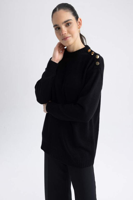 Свитер-туника с полуводолазкой свободного кроя - Defacto фото 3