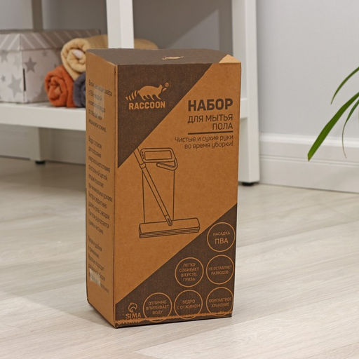 Швабра с отжимом и ведром Raccoon «Компакт», ведро 17×12.5×34 см, 5.5 л, швабра с насадкой ПВА 28×4.5×121 см  фото 10