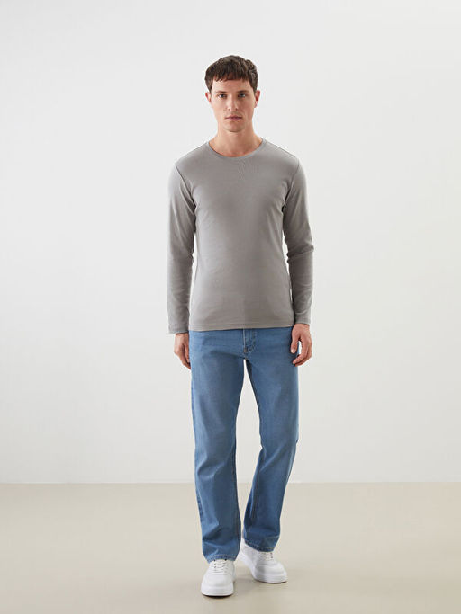 Bisiklet Yaka Uzun Kollu Penye Erkek Ti??rt