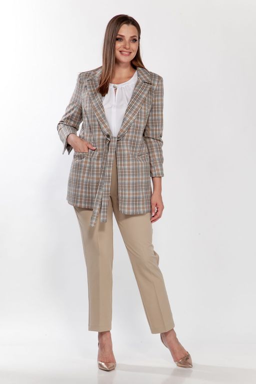 Жакет Belinga 5119 бежевый/клетка фото 4
