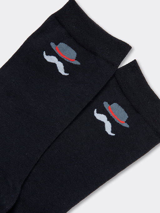 Цена за 5 пар! Носки мужские черные с рисунком в виде шляпы и усов - Mark formelle фото 4