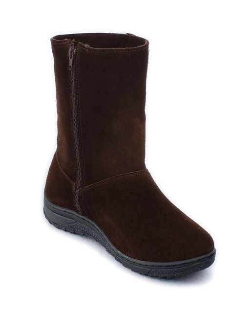 Полусапоги женские на литой подошве., Т.коричневые. Замша. Молния. Овчина