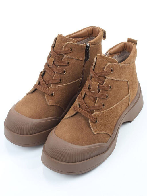 04-WD021-1M BROWN Ботинки зимние женские (натуральная замша, 100% шерсть)
