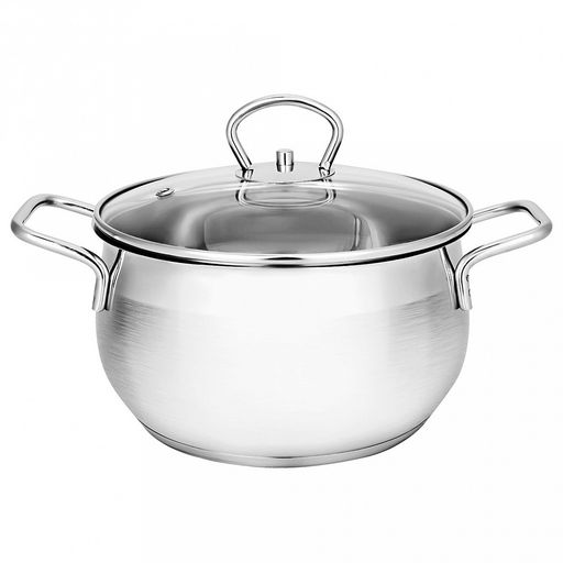 Кастрюля из нержавеющей стали "Tessi" 4,6л, д22см, h12,5см, стеклянная крышка, подарочная коробка, Appetite (Китай) Подходит для индукционных плит