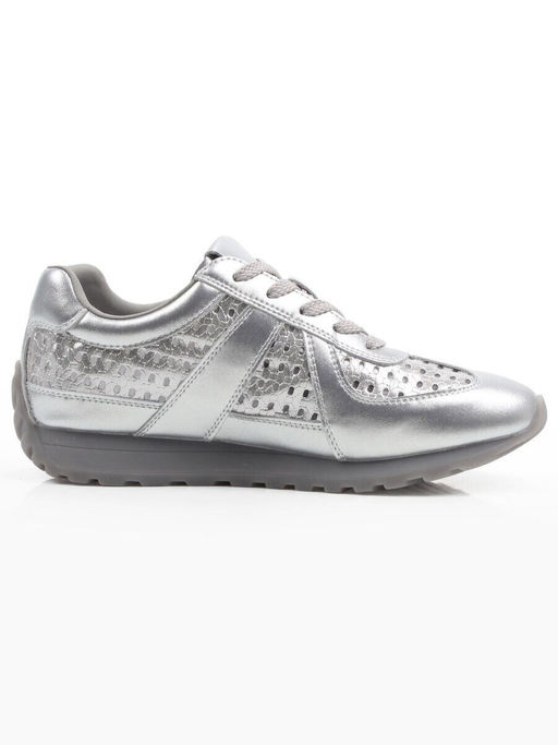 03-A155-11A GREY/SILVER Кроссовки летние женские (натуральная кожа)