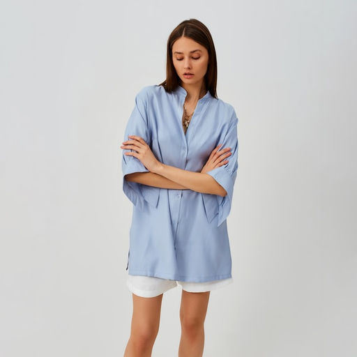 Блузка женская MINAKU: Casual collection с коротким рукавом, размер 44, голубая