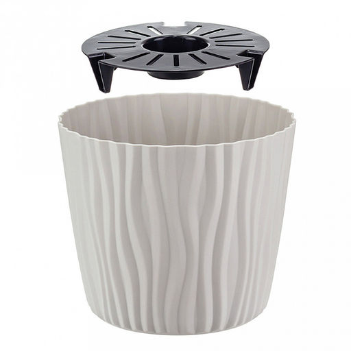 Кашпо для цветов пластмассовое "Волна" 2л, д16см, h13,5см, с вкладышем, кремовый (Россия)