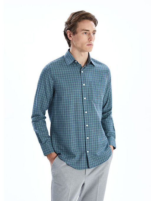 Regular Fit Uzun Kollu Ekose Gabardin Erkek G?mlek