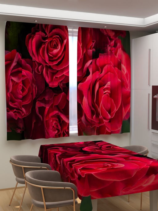 Фотошторы для кухни Волнистые розы Фотошторы ткань Димаут