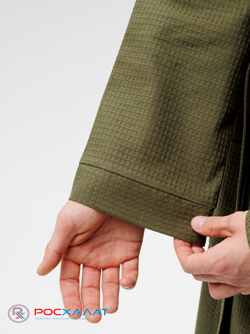 Мужской вафельный халат с планкой хаки В-03 (26)