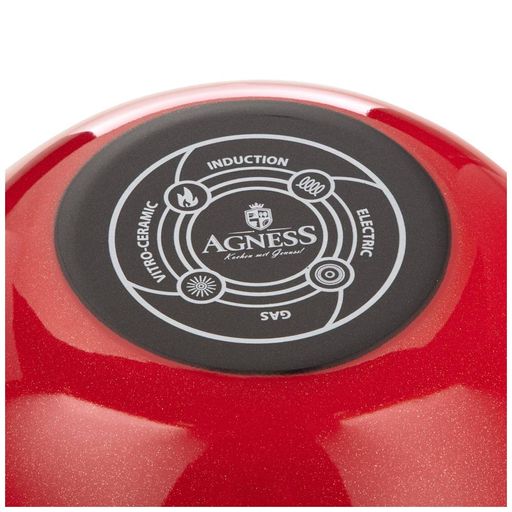 НАБОР МИСОК ЭМАЛИР. С ПЛАСТ.КРЫШК, С ЭФ-ОМ МЕТАЛЛИК СЕРИЯ DELUXE ЦВ:КРАСНЫЙ 4ПР. 1.7/3,0Л. 20/24СМ - Agness фото 5