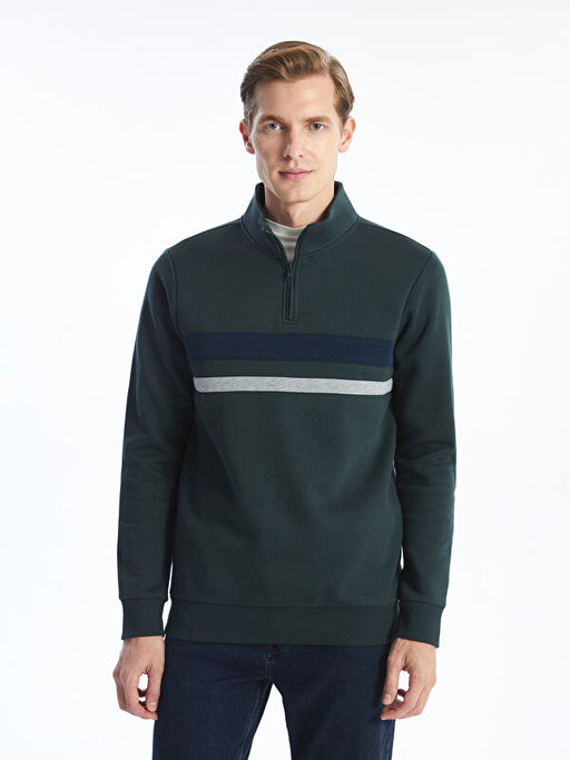 Dik Yaka Uzun Kollu Erkek Kal?n Sweatshirt