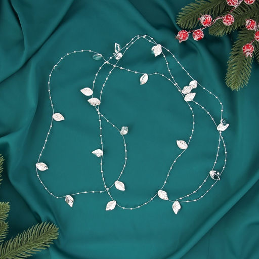 Бусы на ёлку Листья, длина 2 м, d=12 мм, серебристые