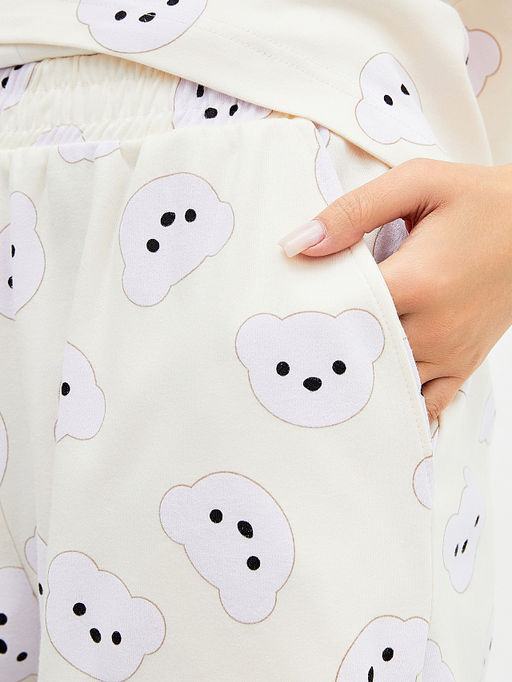 Комплект женский (футболка, шорты) бежевый с принтом мордочки - Mark formelle фото 8