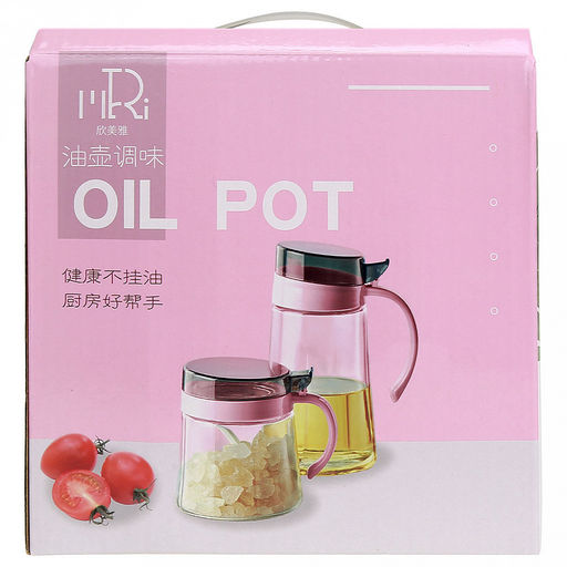 Кувшин (емкость) стеклянный для масла, уксуса и молока 0,65л, д9,5см, h18см + банка стеклянная для специй 0,4л, д9,5см, h10,7см, с ложкой, пластмассовые цветные крышки с ручкой, в цветной коробке (Китай) - Домашняя мода фото 6